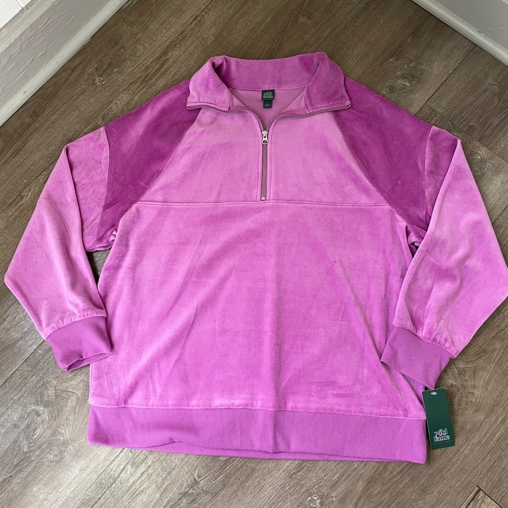 Wild Fable NEW Quarter Zip Pullover Top Size M Purple Velour Jewel Tone Cozy NWT